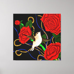 Kolibri und Rosen Leinwanddruck