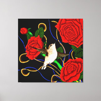 Kolibri und Rosen Leinwanddruck