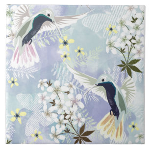 Kolibri und weiße Blumen Fliese
