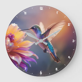 Kolibri- und Wildblumenglasarbeit Große Wanduhr