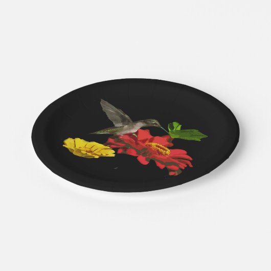 Kolibri-und Zinnias-PapierTeller Pappteller (Schrägansicht)