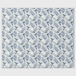 Kolibri und Zweige Blau Toile Chinoiserie Geschenkpapier