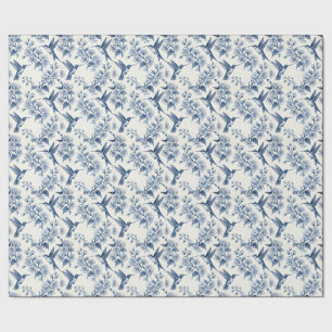 Kolibri und Zweige Blau Toile Chinoiserie Geschenkpapier