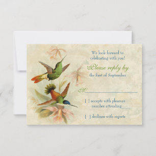 Kolibri Vintage Blumen Hochzeit RSVP Antwortkarte Karte