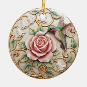 Kolibri Vintage Viktorianisch Rosa Rose Blumenmust Keramik Ornament