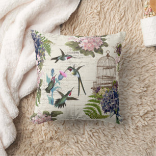 Kolibri-Vintage-Vogelkäfig-Blumen-Wurfkissen Kissen