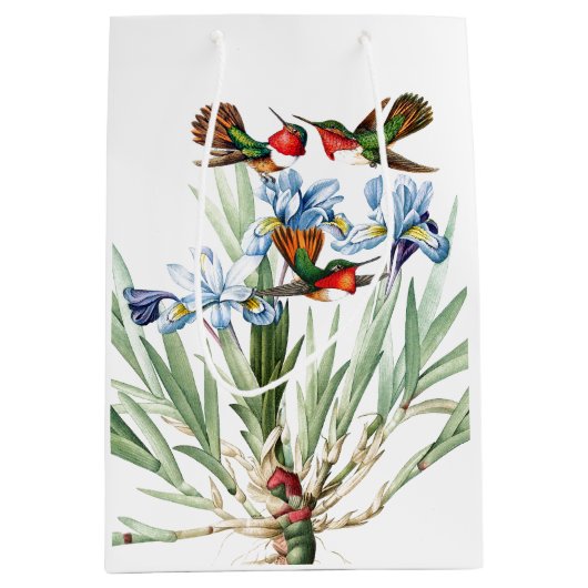Kolibri-Vogel-blaue Iris-Blumen-Geschenk-Tasche Mittlere Geschenktüte (Vorderseite)
