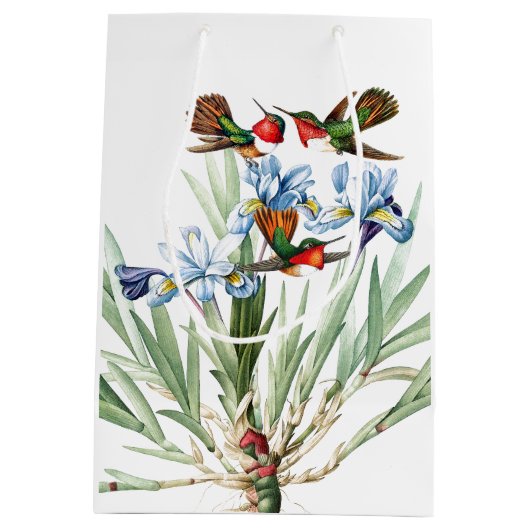 Kolibri-Vogel-blaue Iris-Blumen-Geschenk-Tasche Mittlere Geschenktüte (Rückseite)