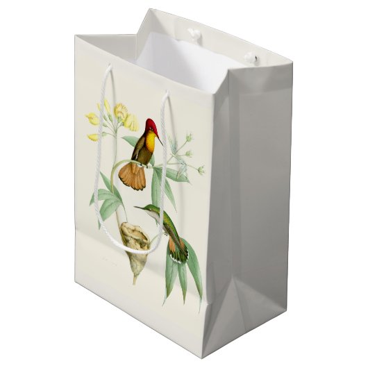 Kolibri-Vogel-Blumen-Blumennest-Geschenk-Tasche Mittlere Geschenktüte (Vorderseite Schrägansicht)