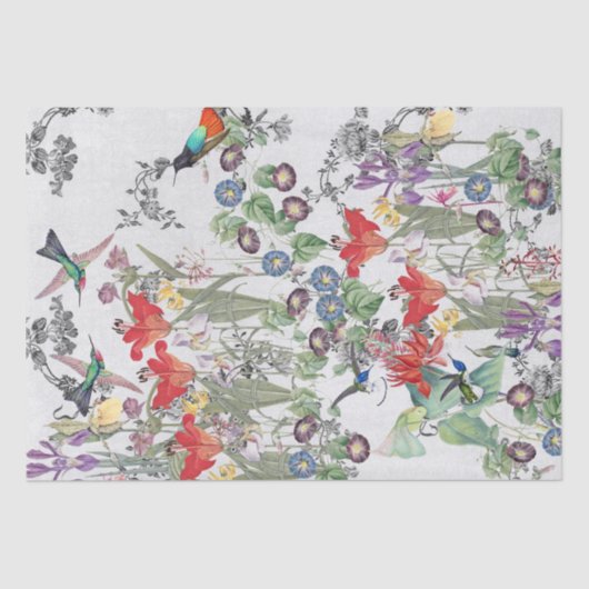 Kolibri-Vogel-Blumen-Garten-Seidenpapier Seidenpapier (Vorderseite)