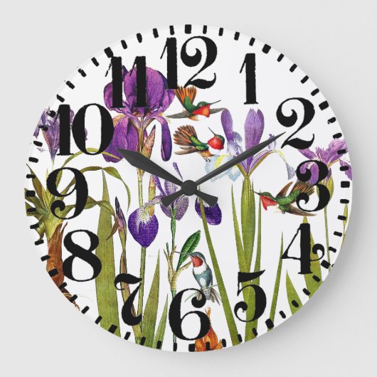 Kolibri-Vogel-Blumen-große Zahl-Wand-Uhr Große Wanduhr (Vorderseite)
