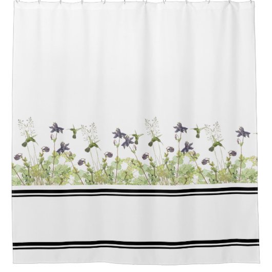 Kolibri-Vogel-Columbine-Blumen-Duschvorhang Duschvorhang (Vorderseite)