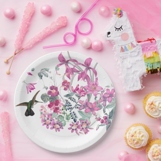 Kolibri-Vogel-Garten-Blumen-Papierplatte Pappteller (Party)