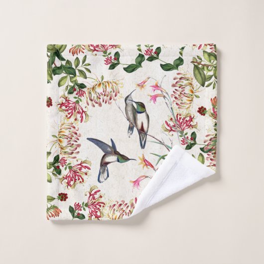 Kolibri-Vogel-Geißblatt-Blumen-Bad-Tuch-Set Badhandtuch Set (Waschlappen)