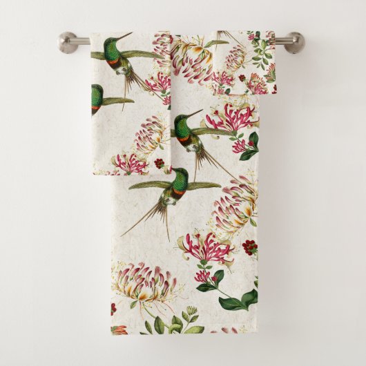 Kolibri-Vogel-Geißblatt-Blumen-Bad-Tuch-Set Badhandtuch Set (Insitu)
