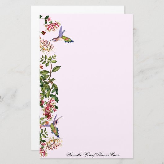 Kolibri-Vogel-Geißblatt-Blumen mit Blumen Briefpapier (Vorne/Hinten)
