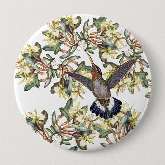 Kolibri-Vogel-gelber Orchideen-Blumen-Knopf Button (Vorderseite)
