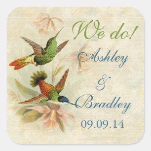 Kolibri-Vögel-Hochzeitsaufkleber-Umschlag-Siegel Quadratischer Aufkleber