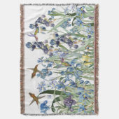 Kolibri-Vogel-Iris-Blumen-BlumengartenThrow Decke (Vorderseite Vertikal)