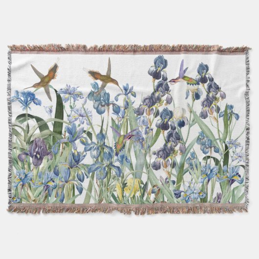 Kolibri-Vogel-Iris-Blumen-BlumengartenThrow Decke (Vorderseite)