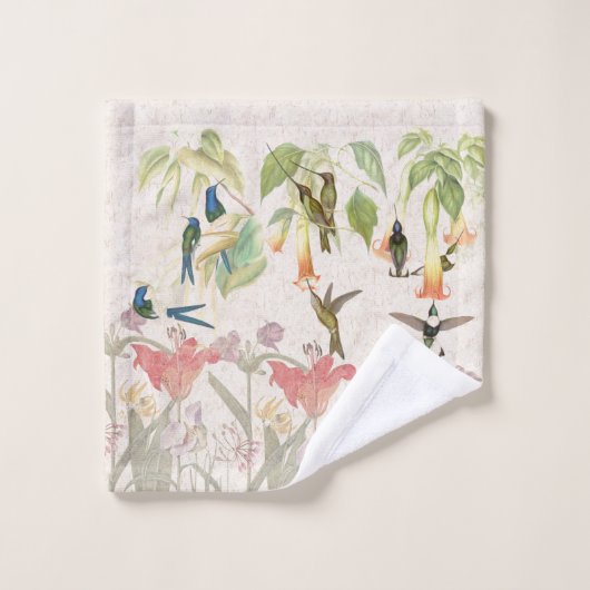 Kolibri-Vogel-Lilien-Blumen-Bad-Tuch-Set Badhandtuch Set (Waschlappen)
