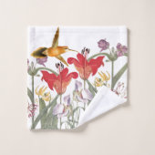 Kolibri-Vogel-Lilien-Blumen-Bad-Tuch-Set Badhandtuch Set (Waschlappen)