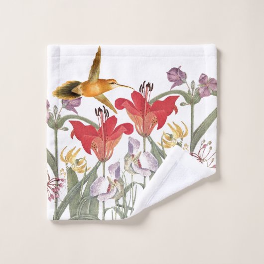 Kolibri-Vogel-Lilien-Blumen-Bad-Tuch-Set Badhandtuch Set (Waschlappen)