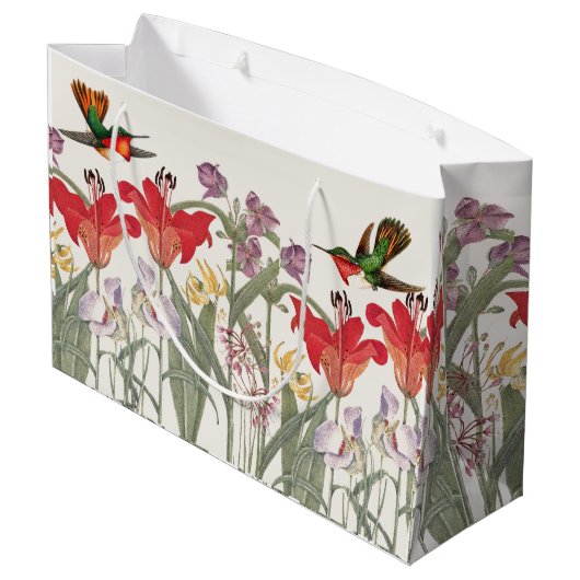 Kolibri-Vogel-Lilien-Blumen-Garten-Geschenk-Tasche Große Geschenktüte (Rückseite Schrägansicht)