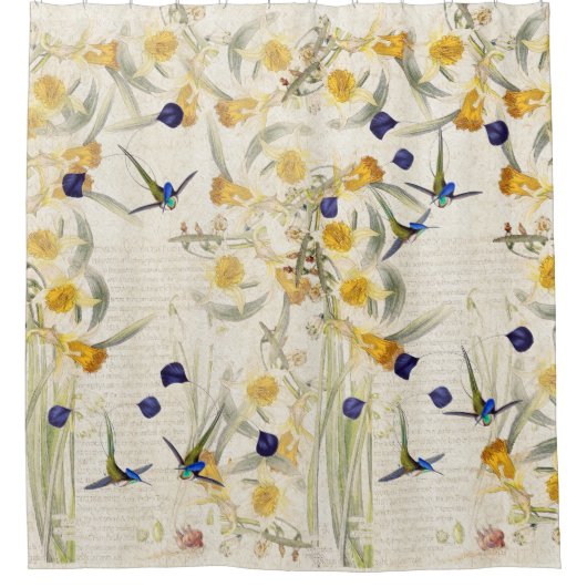 Kolibri-Vogel-Narzissen-Blumen-Duschvorhang Duschvorhang (Vorderseite)
