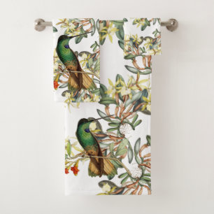 Kolibri-Vogel-Orchideen-Blumen-Bad-Tuch-Set Badhandtuch Set