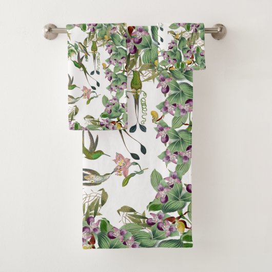 Kolibri-Vogel-Orchideen-Blumen-Bad-Tuch-Set Badhandtuch Set (Insitu)