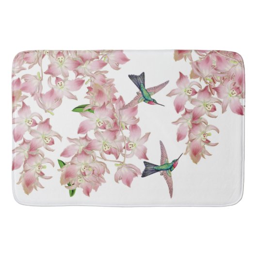 Kolibri-Vogel-Orchideen-Blumen-Badematte Badematte (Vorderseite)