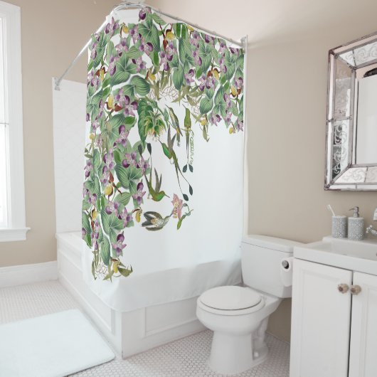 Kolibri-Vogel-Orchideen-Blumen-Duschvorhang Duschvorhang (Beispiel)