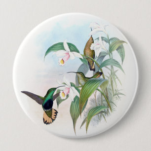 Kolibri-Vogel-Orchideen-Blumen-Tier-Knopf Button