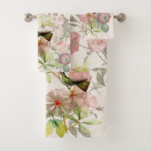 Kolibri-Vogel-Rosen-Blumen-Bad-Tuch-Set Badhandtuch Set (Insitu)