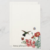 Kolibri-Vogel-Schmetterlings-Blumen-Briefpapier Briefpapier (Vorne/Hinten)