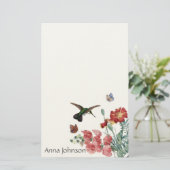 Kolibri-Vogel-Schmetterlings-Blumen-Briefpapier Briefpapier (Stehend Vorderseite)