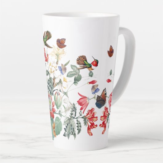 Kolibri-Vogel-Schmetterlings-Garten-Blume Latte Milchtasse (Rechte Ecke)