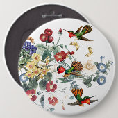 Kolibri-Vogel-Schmetterlings-Garten-Blumen-Knopf Button (Vorne & Hinten)