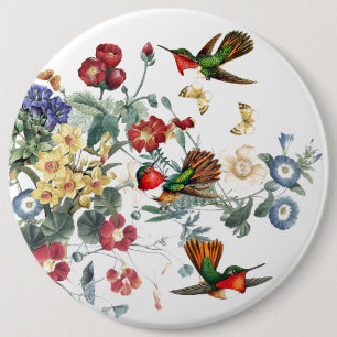 Kolibri-Vogel-Schmetterlings-Garten-Blumen-Knopf Button