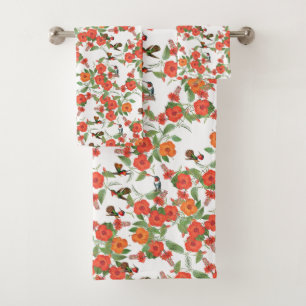 Kolibri-Vogel-Tier-Blumen-Bad-Tuch-Set Badhandtuch Set