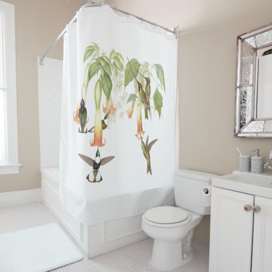 Kolibri-Vogel-Tier-Blumen-Blumengarten Duschvorhang (Beispiel)