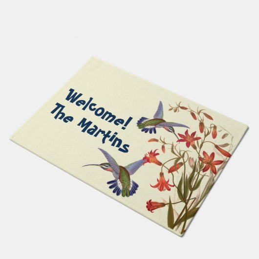 Kolibri-Vogel-Tier-Blumen-Blumengarten Fußmatte (Schrägansicht)