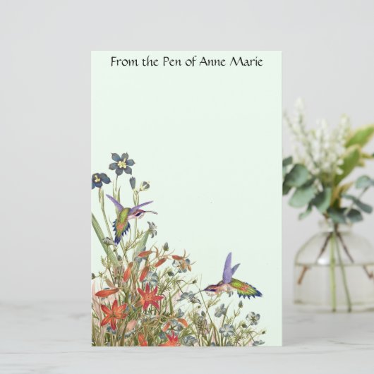Kolibri-Vogel-Tier-Blumen mit Blumen Briefpapier (Stehend Vorderseite)