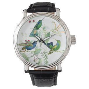 Kolibri-Vogel-Tier-BlumenBlumen-Uhr Armbanduhr