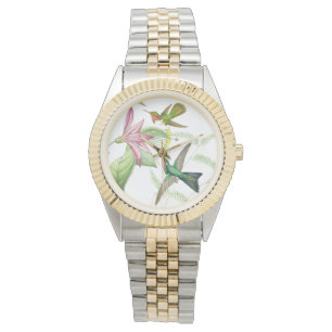 Kolibri-Vogel-Tier-BlumenBlumen-Uhr Armbanduhr