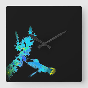 Kolibri-Vogel-Tier-Blumentieruhr Quadratische Wanduhr