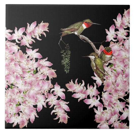 Kolibri-Vogel-Tier-Orchideen-Blumen-Fliese Fliese (Vorderseite)