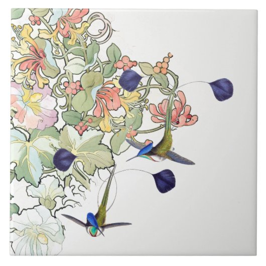 Kolibri-Vogel-Tier-Tier-Blumen-Fliese Fliese (Vorderseite)