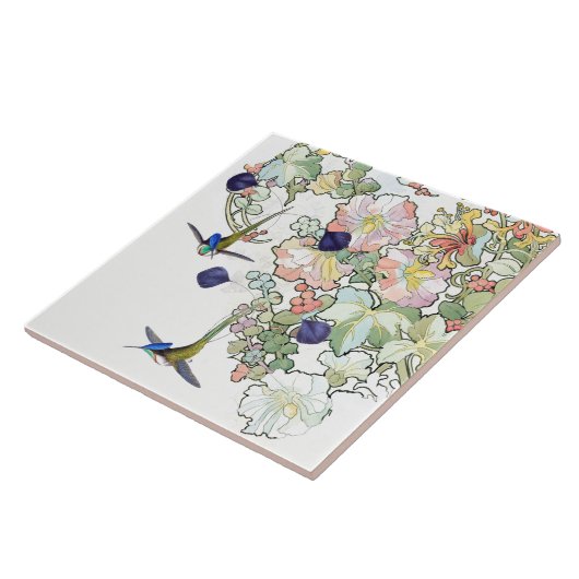 Kolibri-Vogel-Tier-Tier-Blumen-Fliese Fliese (Seite)